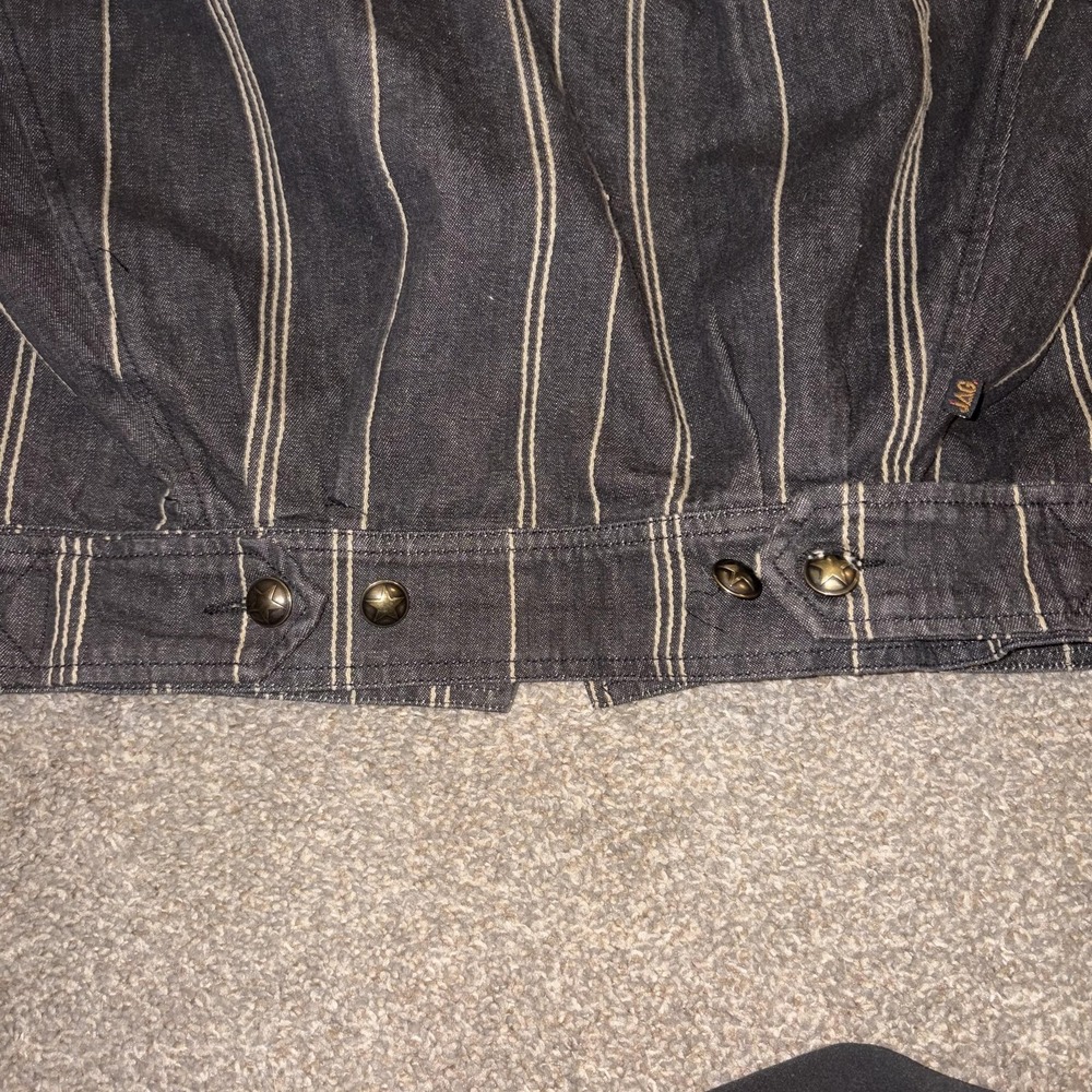 Vintage Y2K Jag Jacket Womens Black Striped Denim Star Embroidered Cropped - Picture 14 of 14